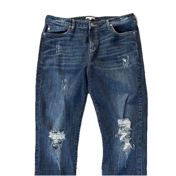 Dear John Straight Leg Distressed High Rise Jean Size 31 Knee Cut Out And Tears - Picture 4 of 16